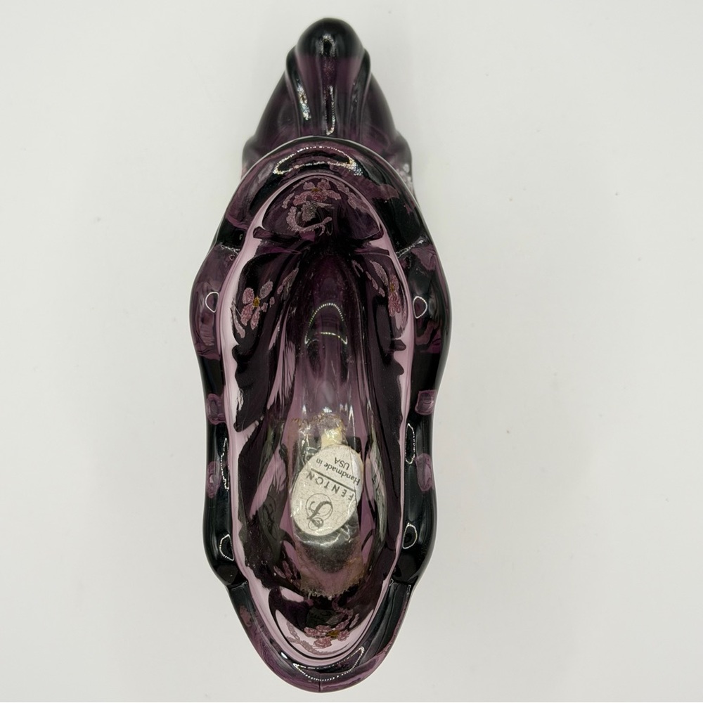 Fenton Amethyst Purple Hand Painted Glass Shoe - Signed - Sticker - Vintage EUC - Picture 6 of 11